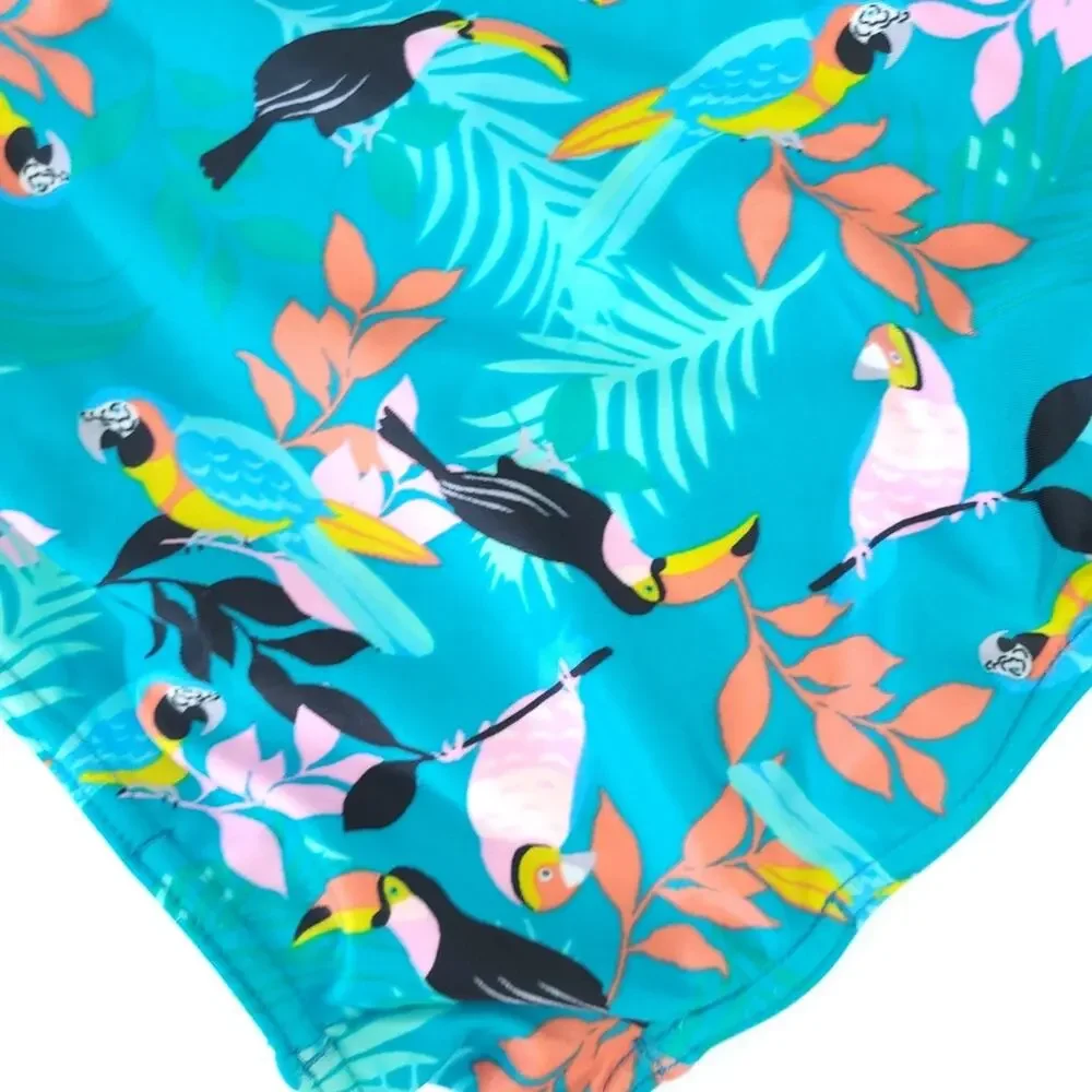 Speedo Girls Bathing Suit One Piece Tropical Toucan Birds Racerback Thin Staps